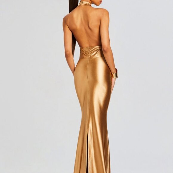 NWT retrofete Charity Dress in Gold new FWRD metallic corset cutout maxi - Picture 5 of 14